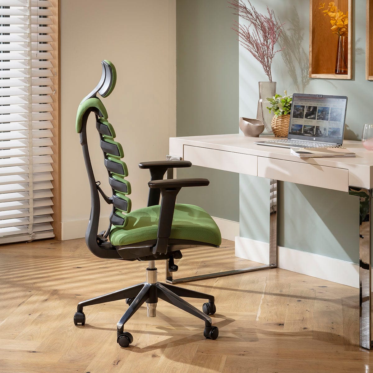 Chaise de bureau moderne Ergo en tissu noir et vert