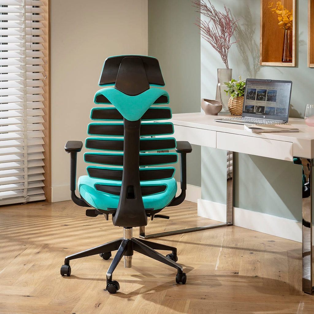 Chaise de bureau moderne Ergo en tissu noir et turquoise