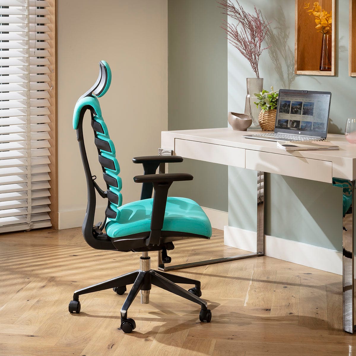 Chaise de bureau moderne Ergo en tissu noir et turquoise