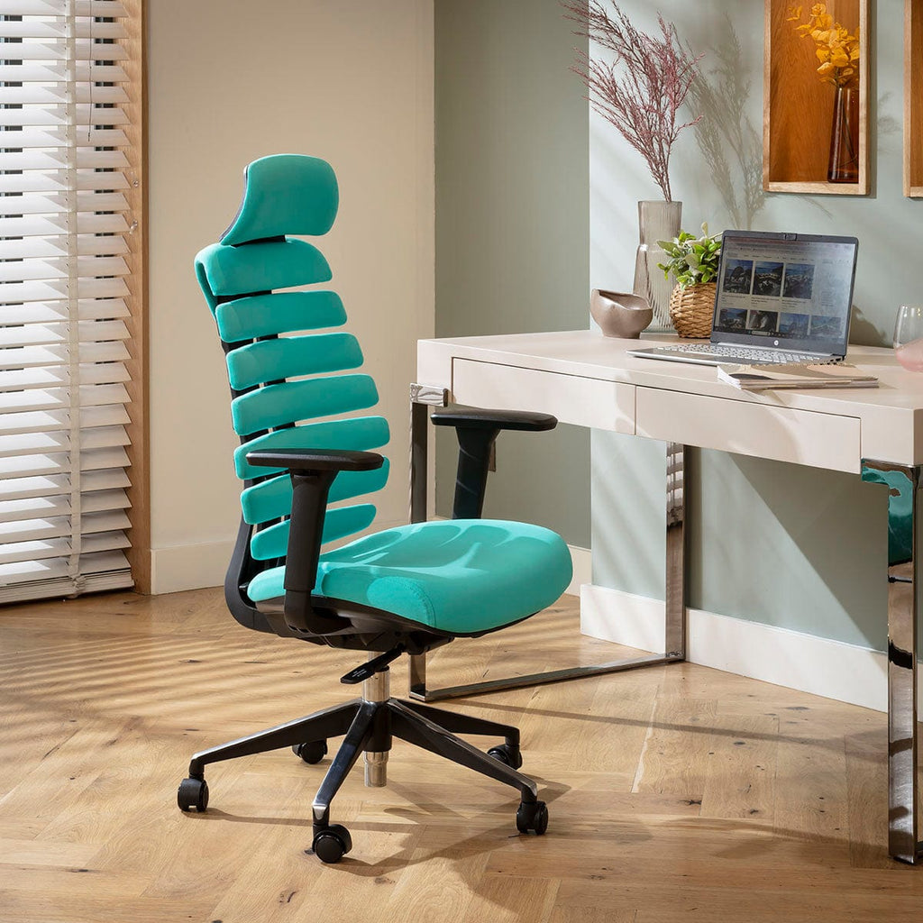 Chaise de bureau moderne Ergo en tissu noir et turquoise
