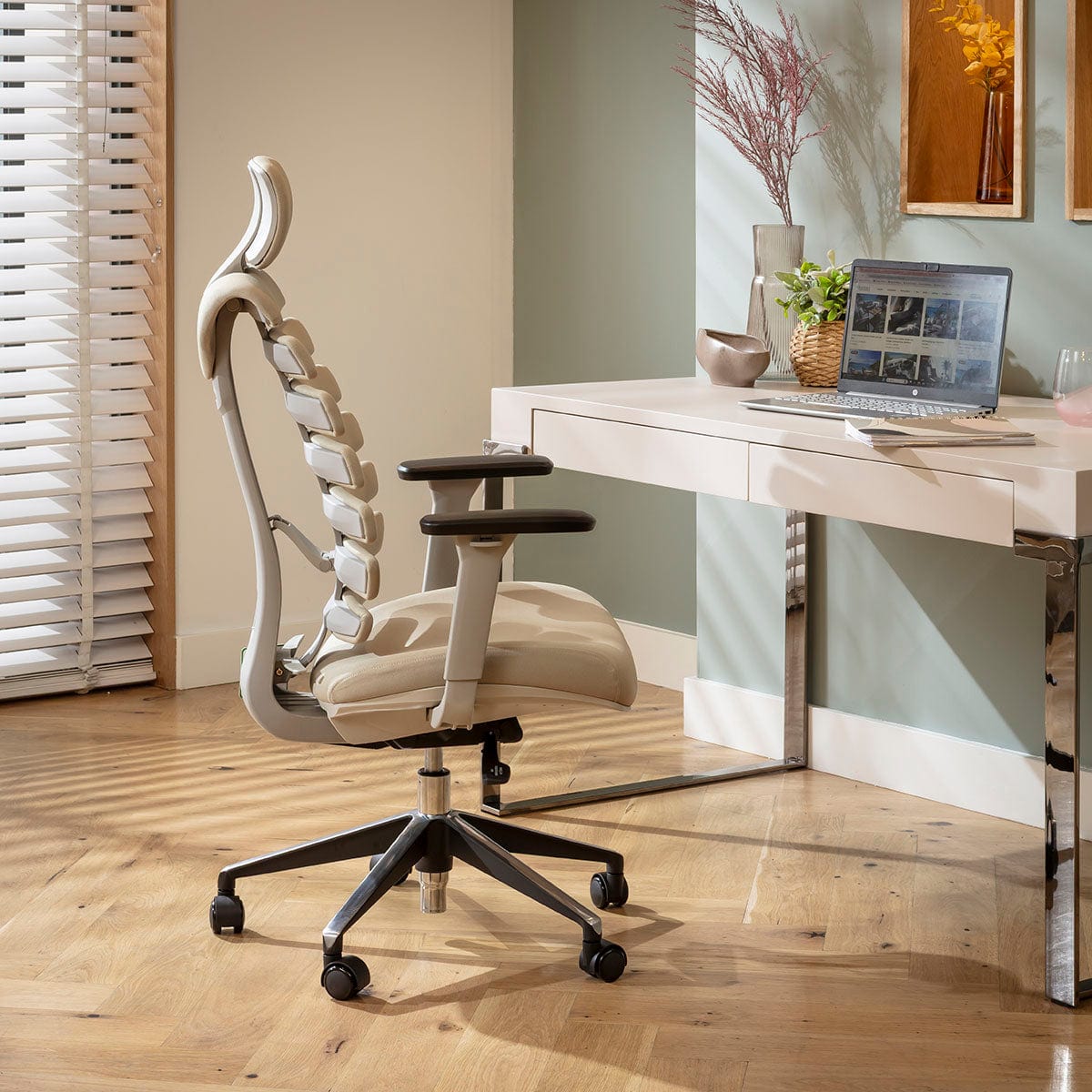 Chaise de bureau moderne Ergo en tissu gris et beige