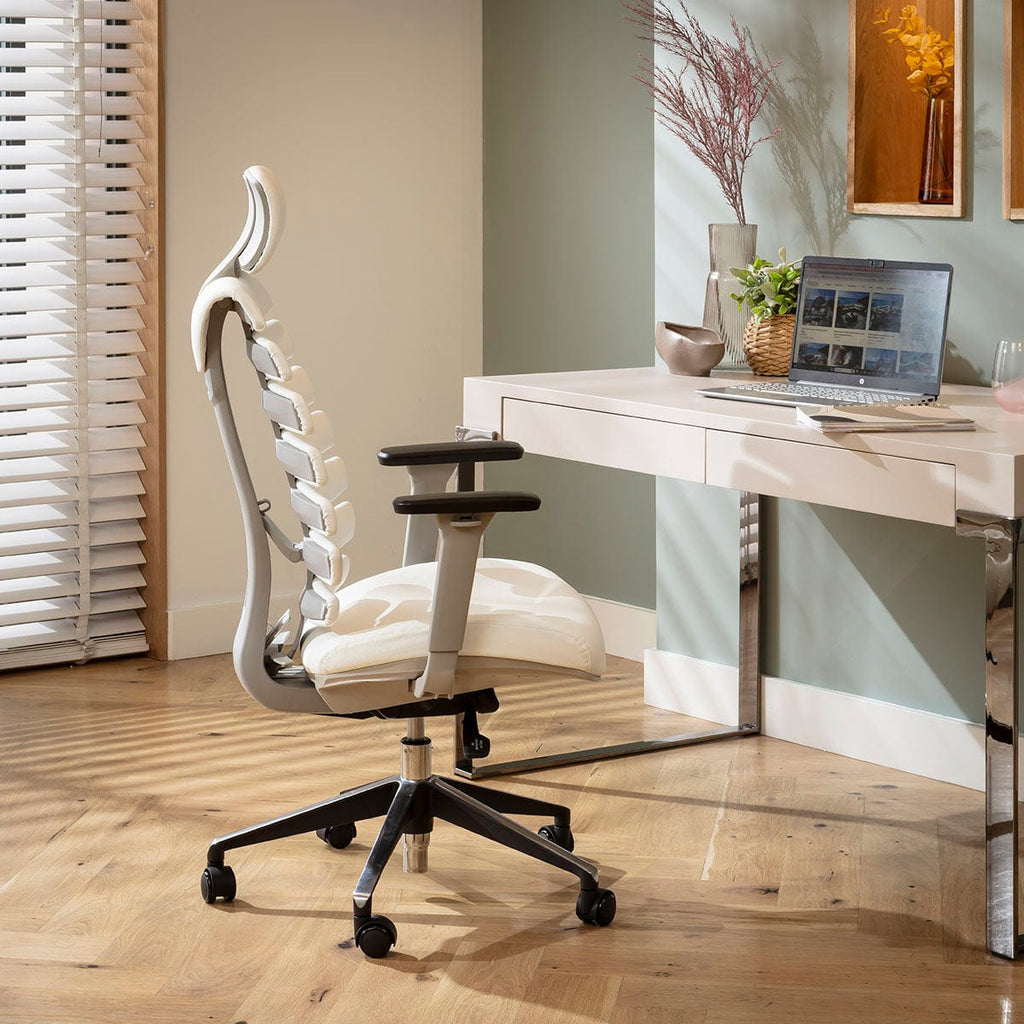 Fauteuil de bureau moderne Ergo, gris et blanc, en similicuir.