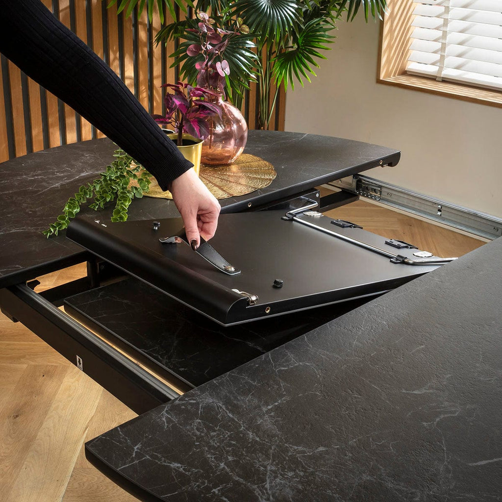 Ensemble de salle à manger rond extensible 6 places Cora &amp; Venus en céramique verte et noire