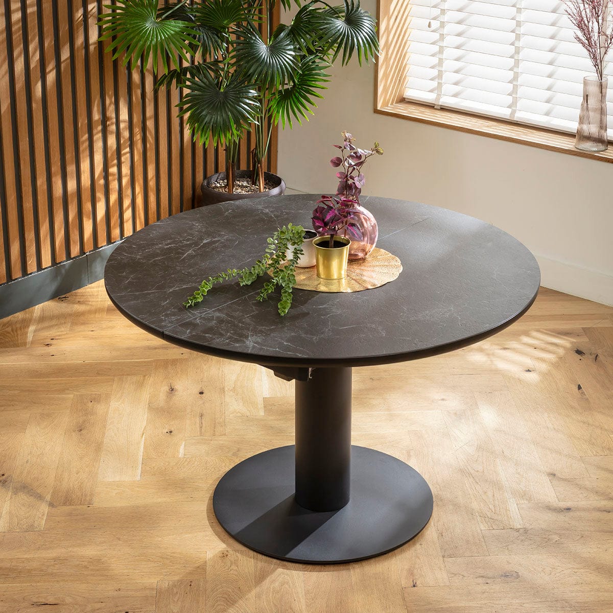 Ensemble de salle à manger rond extensible 4 places Oscar &amp; Venus en céramique verte et noire