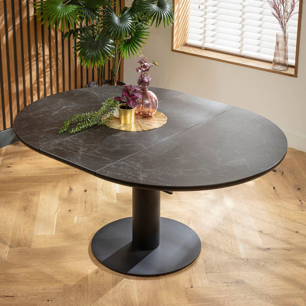 Ensemble de salle à manger rond extensible 6 places Oscar &amp; Venus en céramique verte et noire