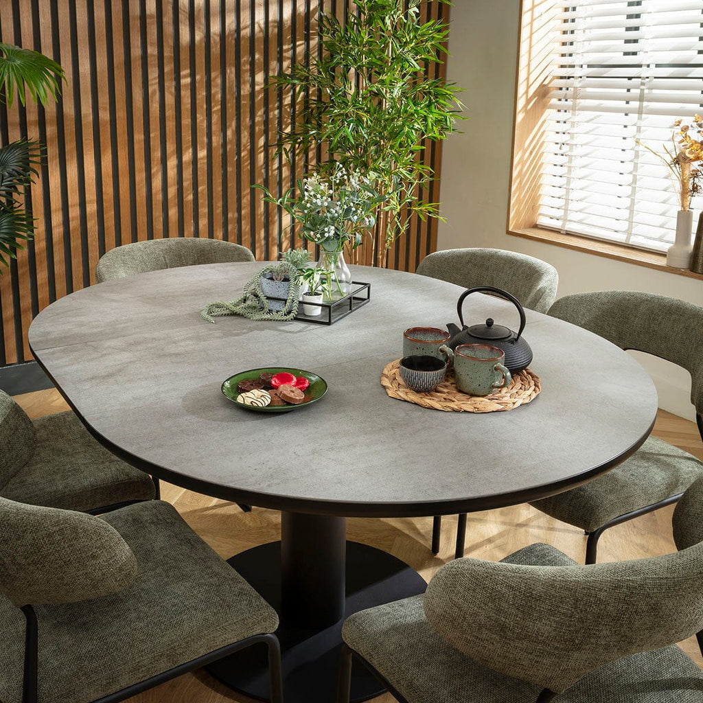 Table de salle à manger ovale ronde extensible Venus, en céramique effet pierre grise, 120-160 cm