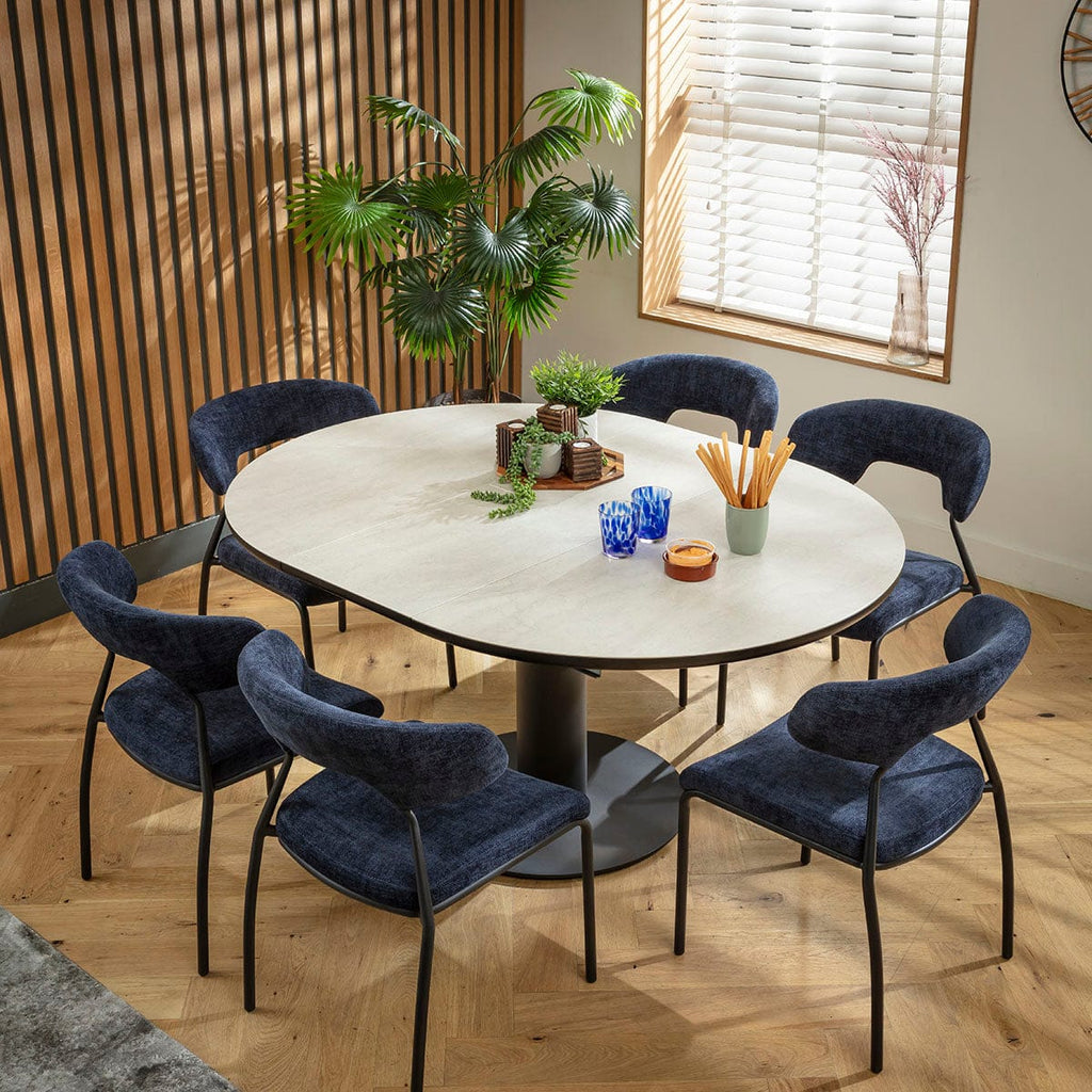 Ensemble de salle à manger rond extensible 6 places Oscar &amp; Venus en céramique bleue et gris clair