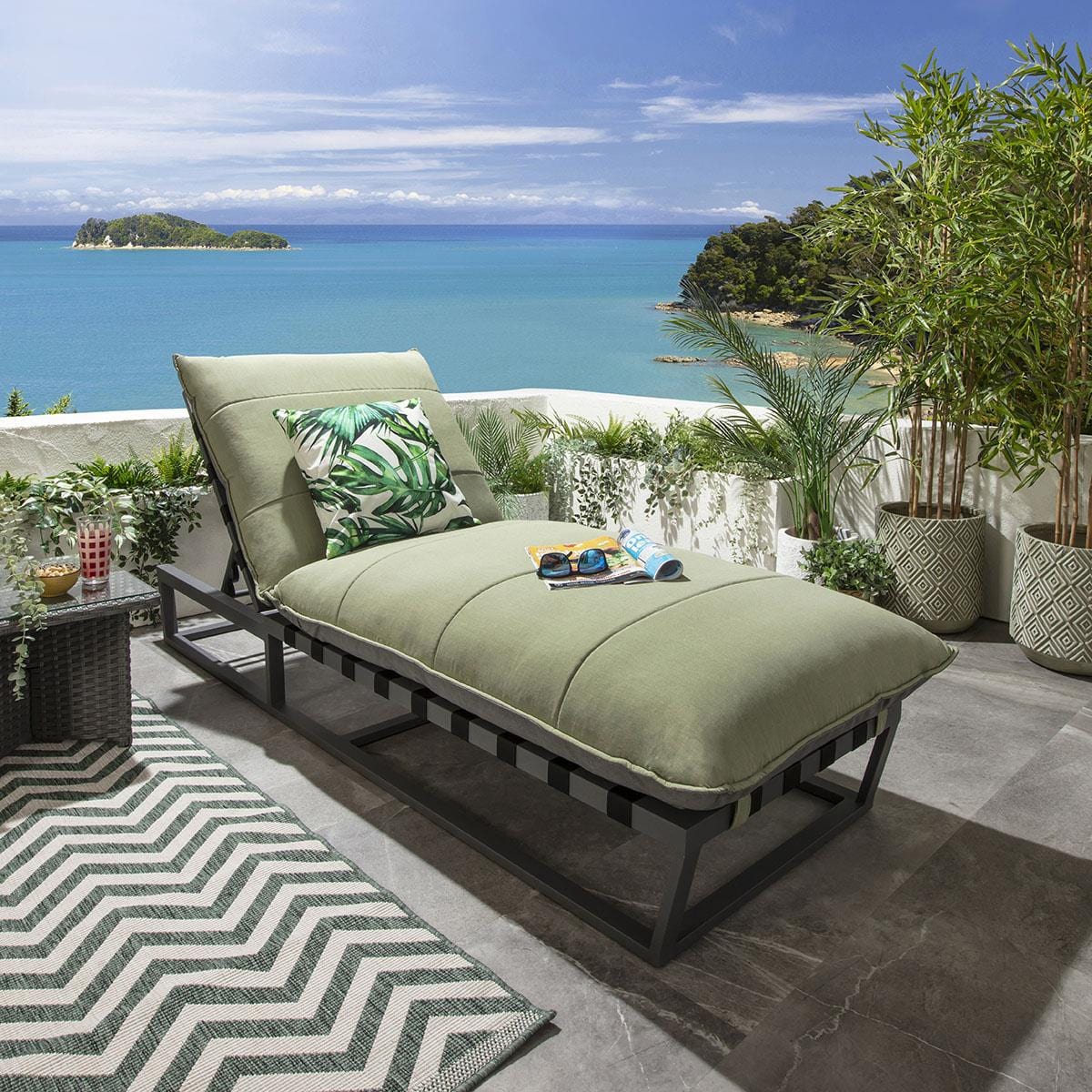 Transat Ocean avec coussins, vert, 212 x 84 cm