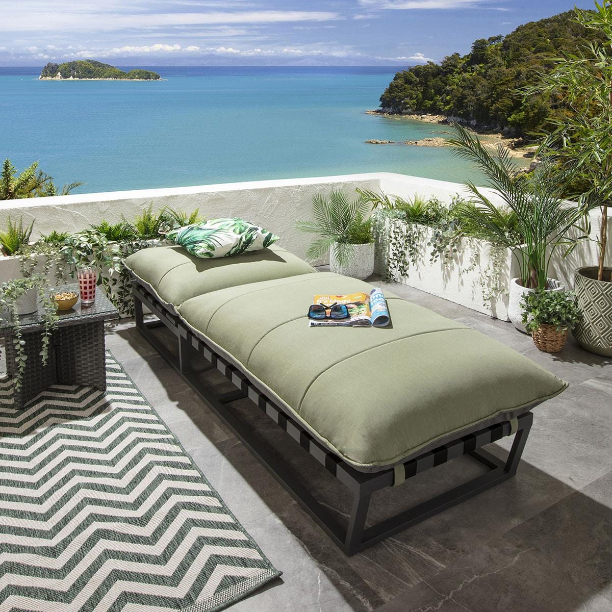 Transat Ocean avec coussins, vert, 212 x 84 cm