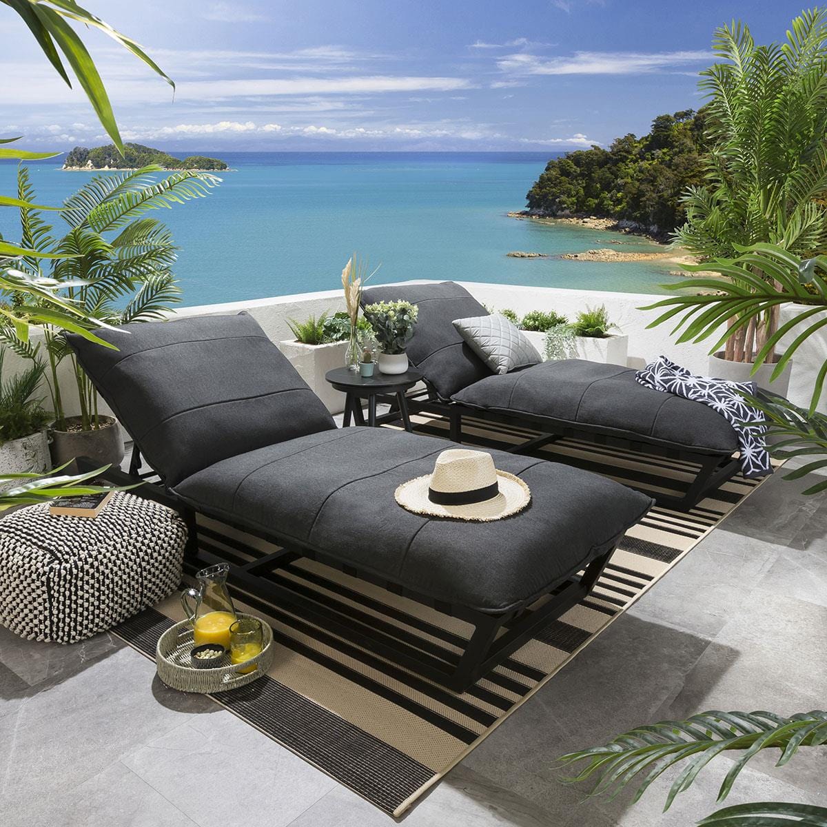 Ocean Cushioned Sun Lounger Sooty Grey 212x84cm