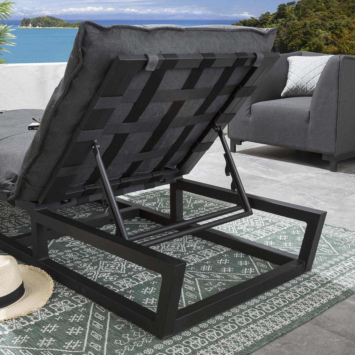 Ocean Cushioned Sun Lounger Sooty Grey 212x84cm