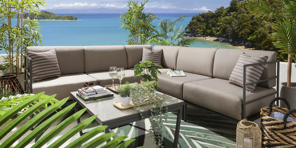 Ensemble canapé d'angle de jardin modulaire Alfie couleur café 216x216cm L6C