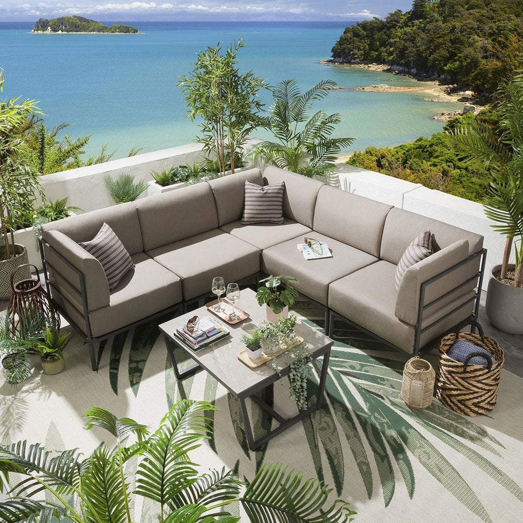 Ensemble canapé d'angle de jardin modulaire Alfie couleur café 216x216cm L6C