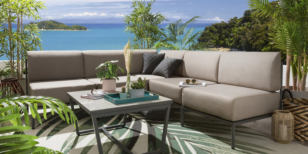 Ensemble canapé d'angle de jardin modulaire Alfie couleur café 216x216cm L6