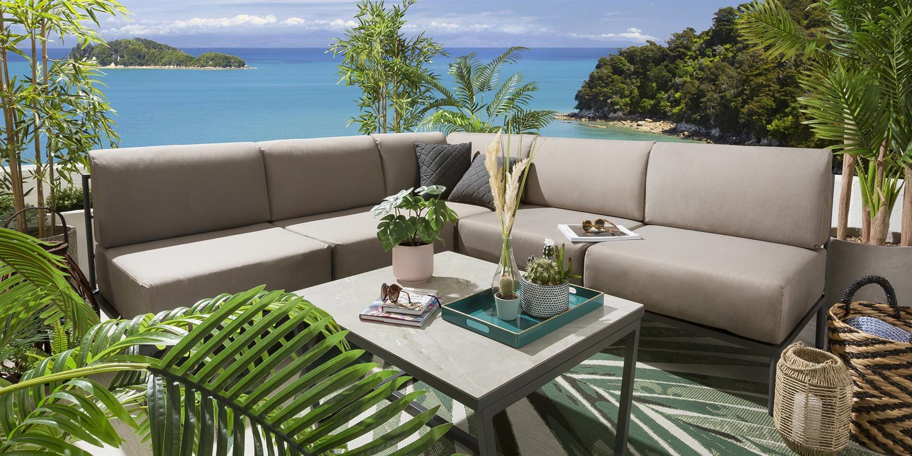 Ensemble canapé d'angle de jardin modulaire Alfie couleur café 216x216cm L6