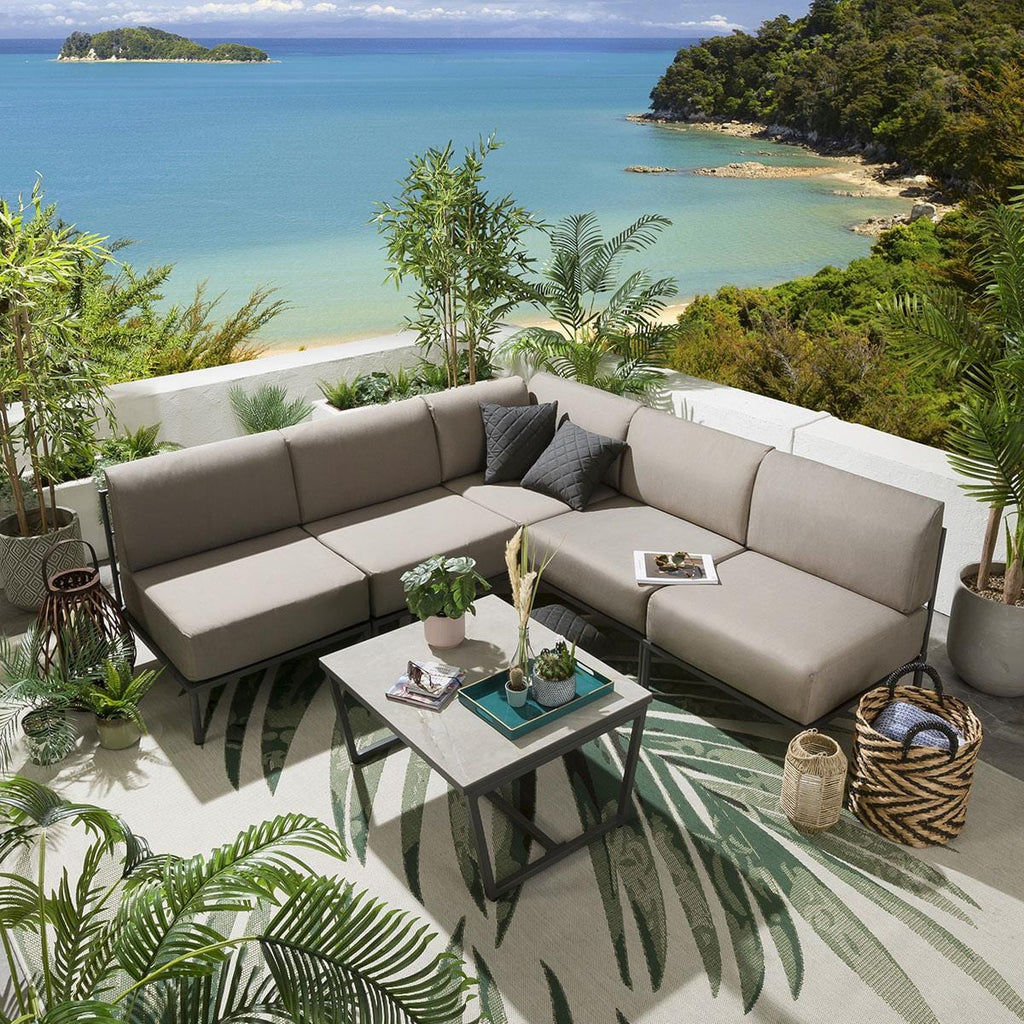 Ensemble canapé d'angle de jardin modulaire Alfie couleur café 216x216cm L6