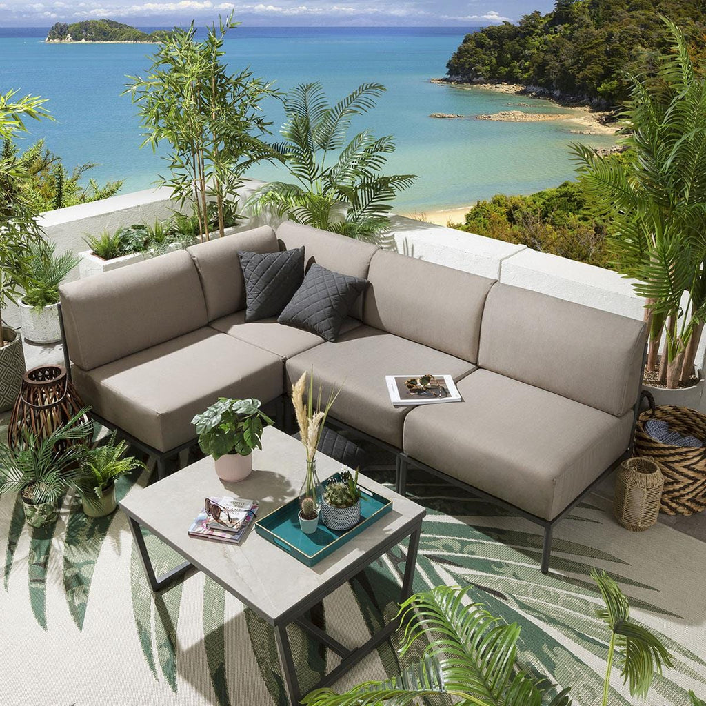 Ensemble canapé d'angle de jardin modulaire Alfie couleur café 216 x 144 cm L5