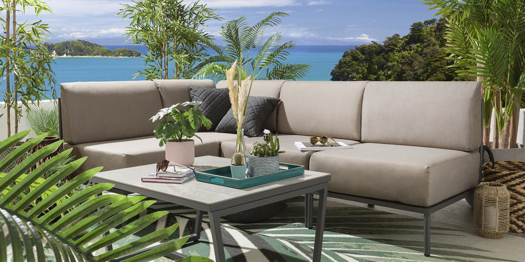 Ensemble canapé d'angle de jardin modulaire Alfie couleur café 216 x 144 cm L5