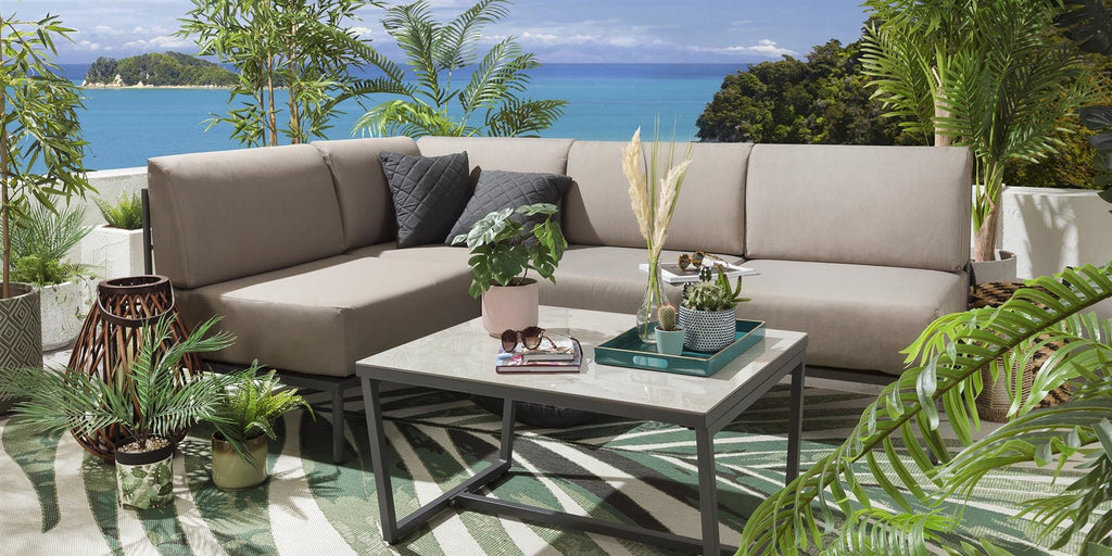 Ensemble canapé d'angle de jardin modulaire Alfie couleur café 216 x 144 cm L5