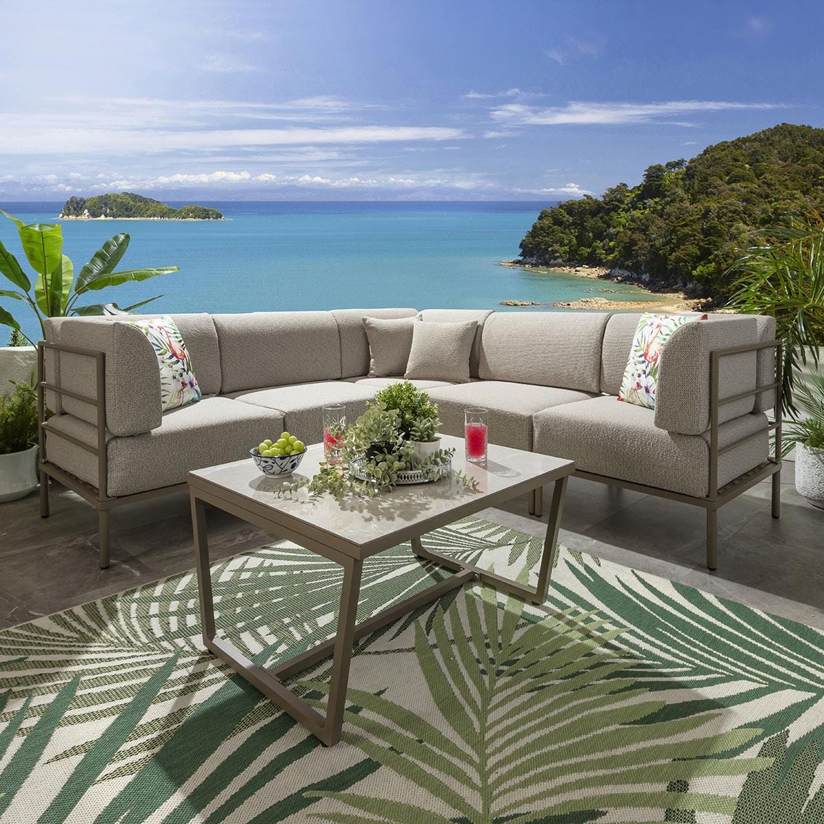 Ensemble canapé d'angle de jardin modulaire Alfie, couleur crème latte, 216 x 216 cm, L6C