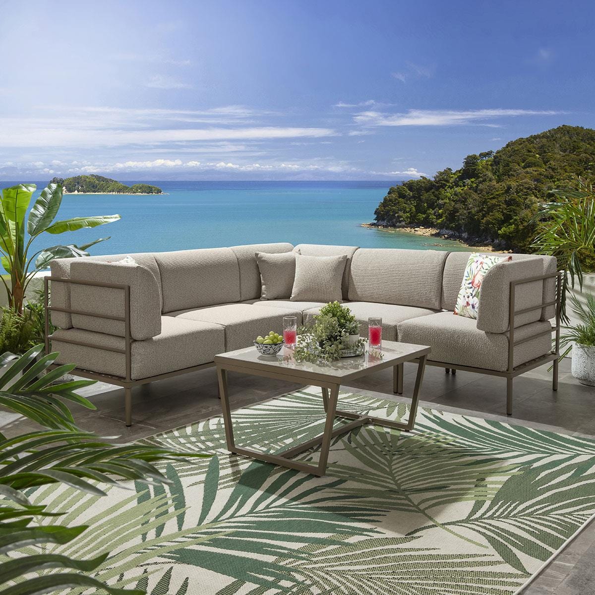 Ensemble canapé d'angle de jardin modulaire Alfie, couleur crème latte, 216 x 216 cm, L6C