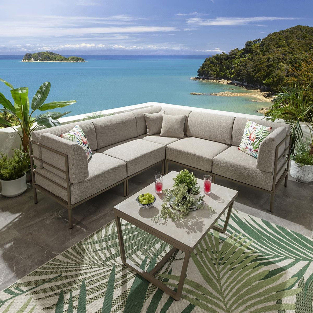 Ensemble canapé d'angle de jardin modulaire Alfie, couleur crème latte, 216 x 216 cm, L6C