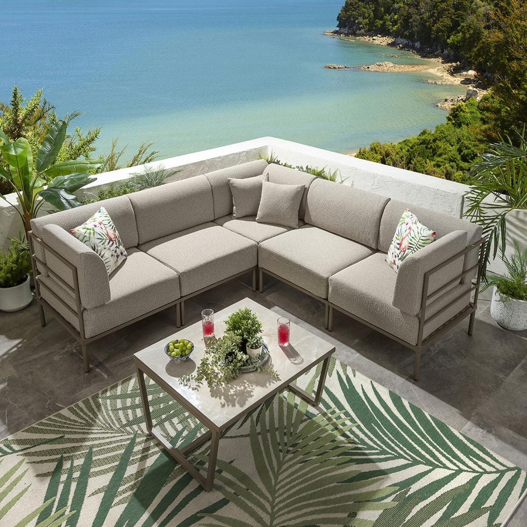 Ensemble canapé d'angle de jardin modulaire Alfie, couleur crème latte, 216 x 216 cm, L6C