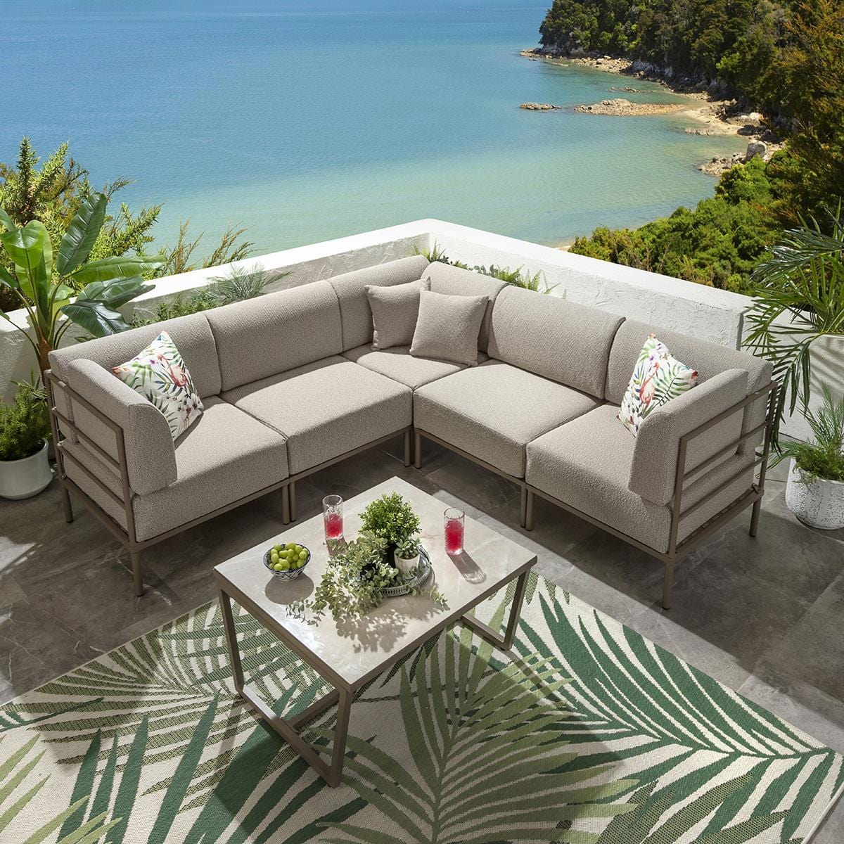 Ensemble canapé d'angle de jardin modulaire Alfie, couleur crème latte, 216 x 216 cm, L6C