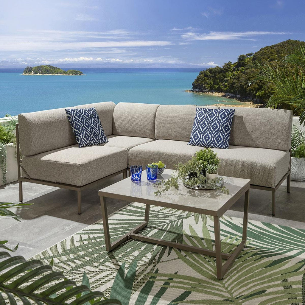 Ensemble canapé d'angle de jardin modulaire Alfie, couleur crème latte, 216 x 144 cm, L5