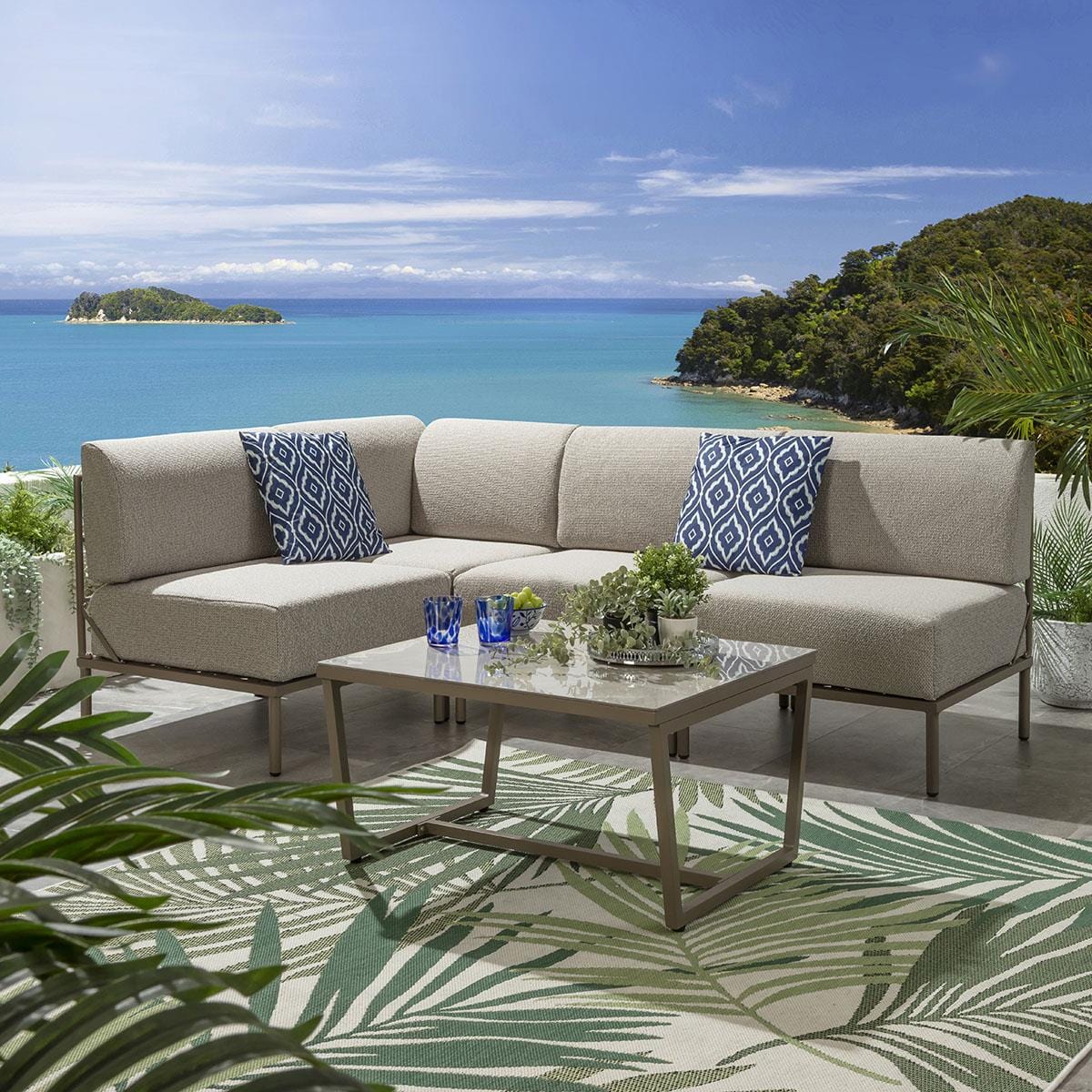 Ensemble canapé d'angle de jardin modulaire Alfie, couleur crème latte, 216 x 144 cm, L5