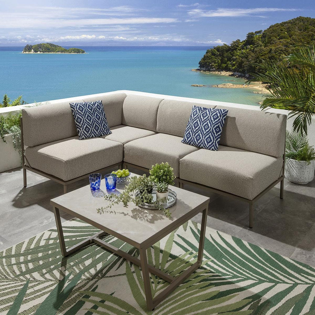 Ensemble canapé d'angle de jardin modulaire Alfie, couleur crème latte, 216 x 144 cm, L5