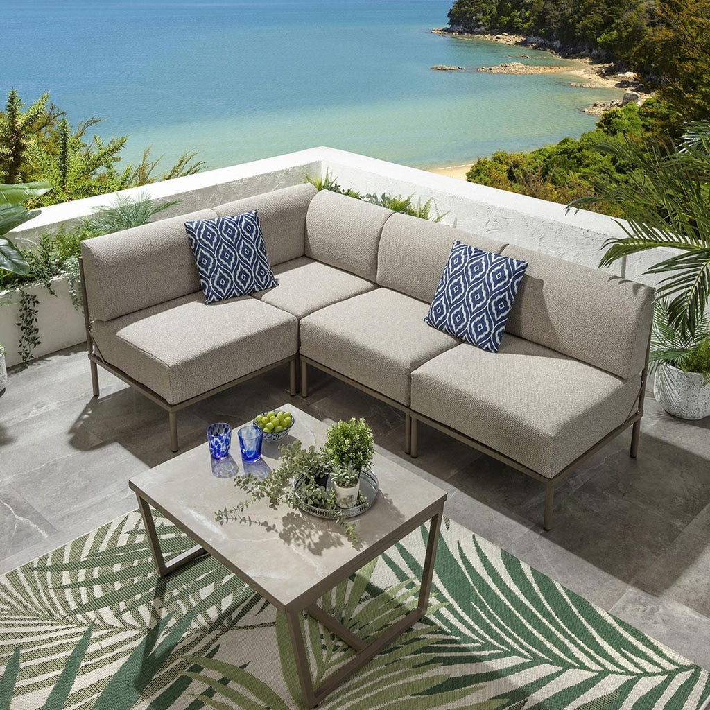 Ensemble canapé d'angle de jardin modulaire Alfie, couleur crème latte, 216 x 144 cm, L5