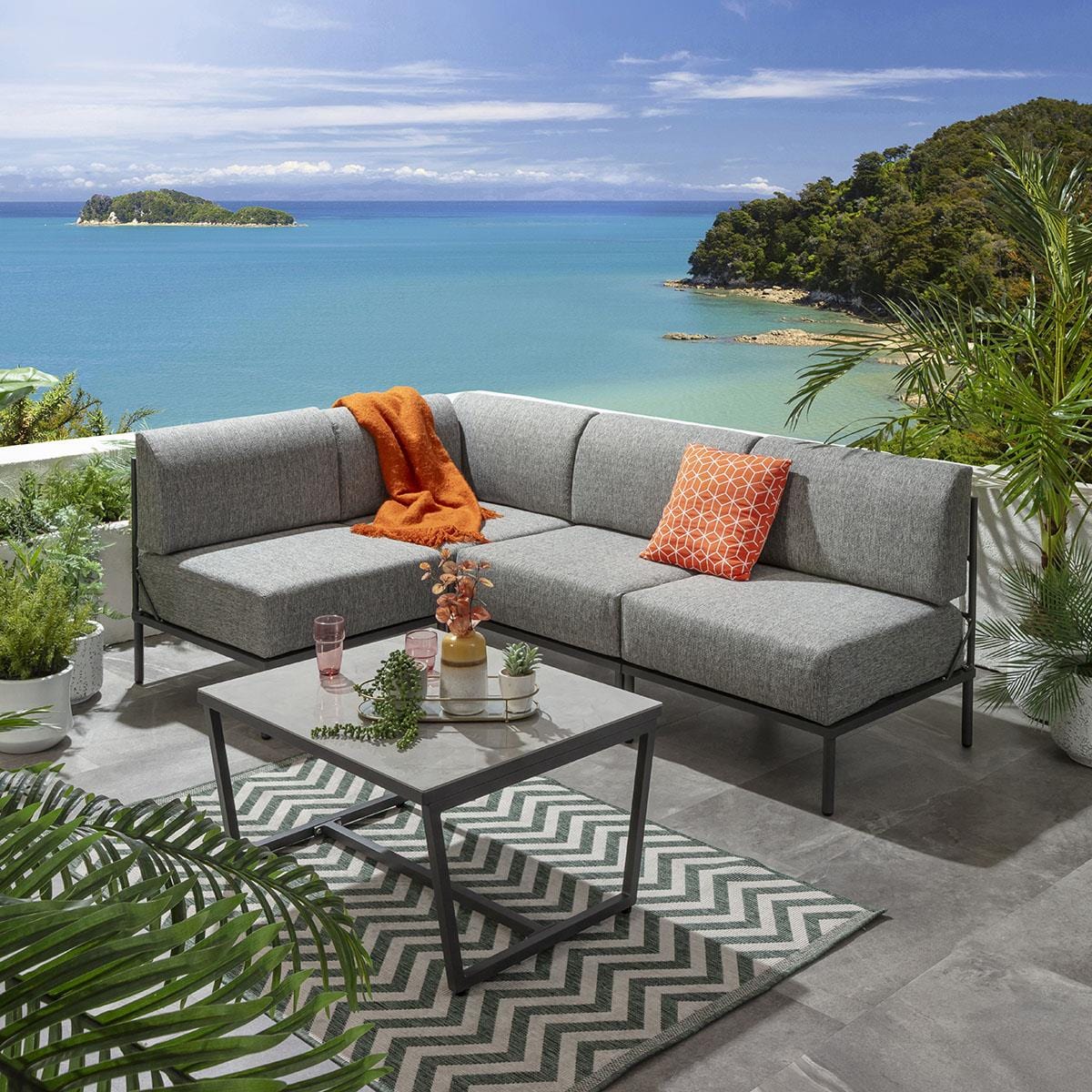 Ensemble canapé d'angle de jardin modulaire Alfie Gris fumé 216x144cm L5