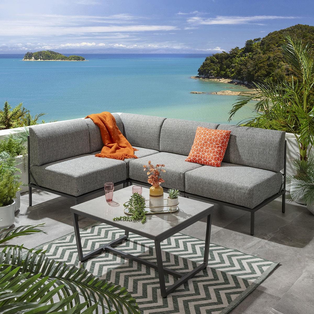 Ensemble canapé d'angle de jardin modulaire Alfie Gris fumé 216x144cm L5