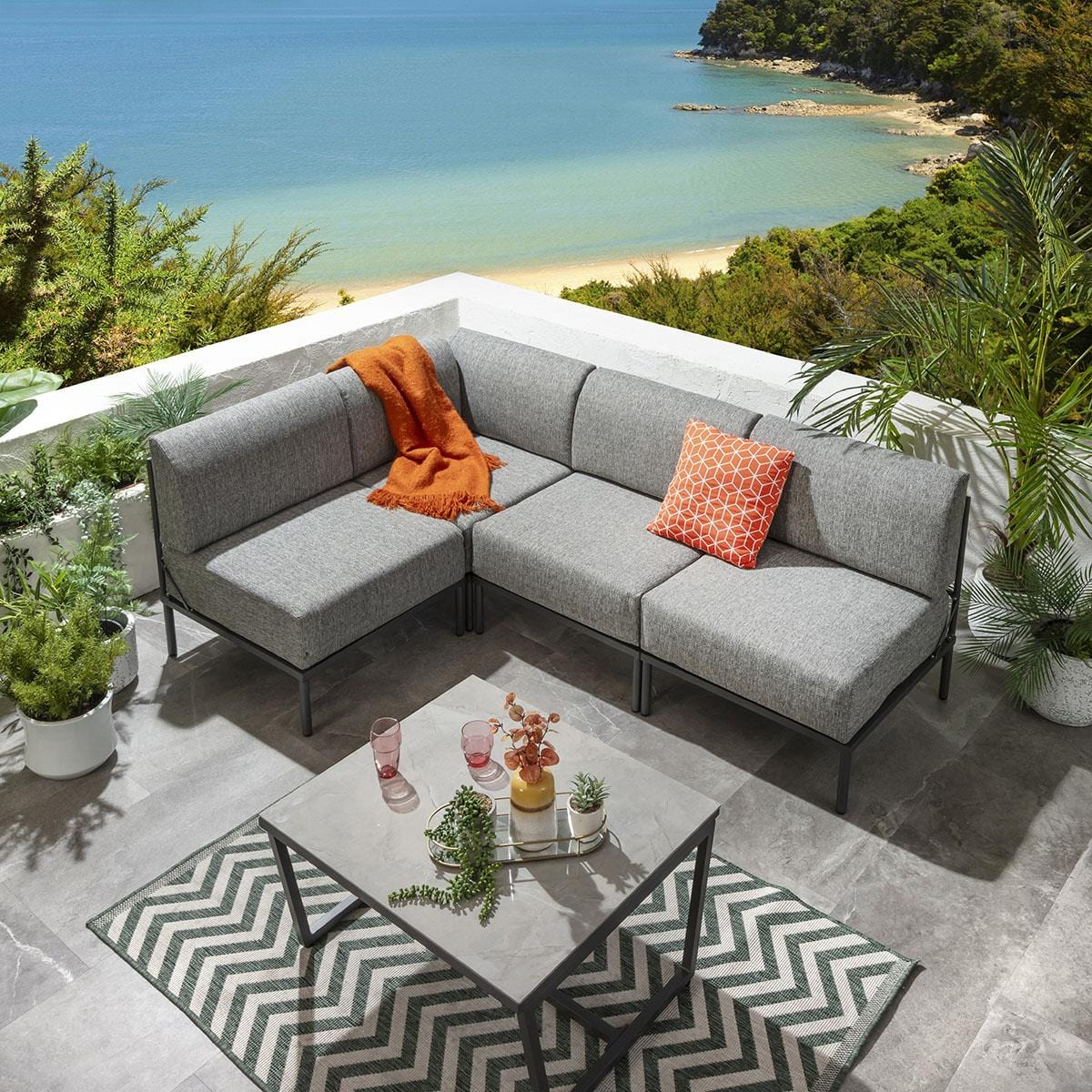 Ensemble canapé d'angle de jardin modulaire Alfie Gris fumé 216x144cm L5