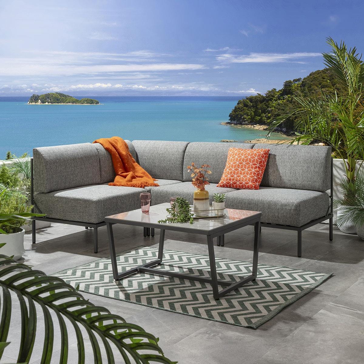 Ensemble canapé d'angle de jardin modulaire Alfie Gris fumé 216x144cm L5