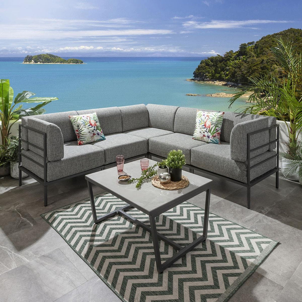 Ensemble canapé d'angle de jardin modulaire Alfie Gris fumé 216x216cm L6C
