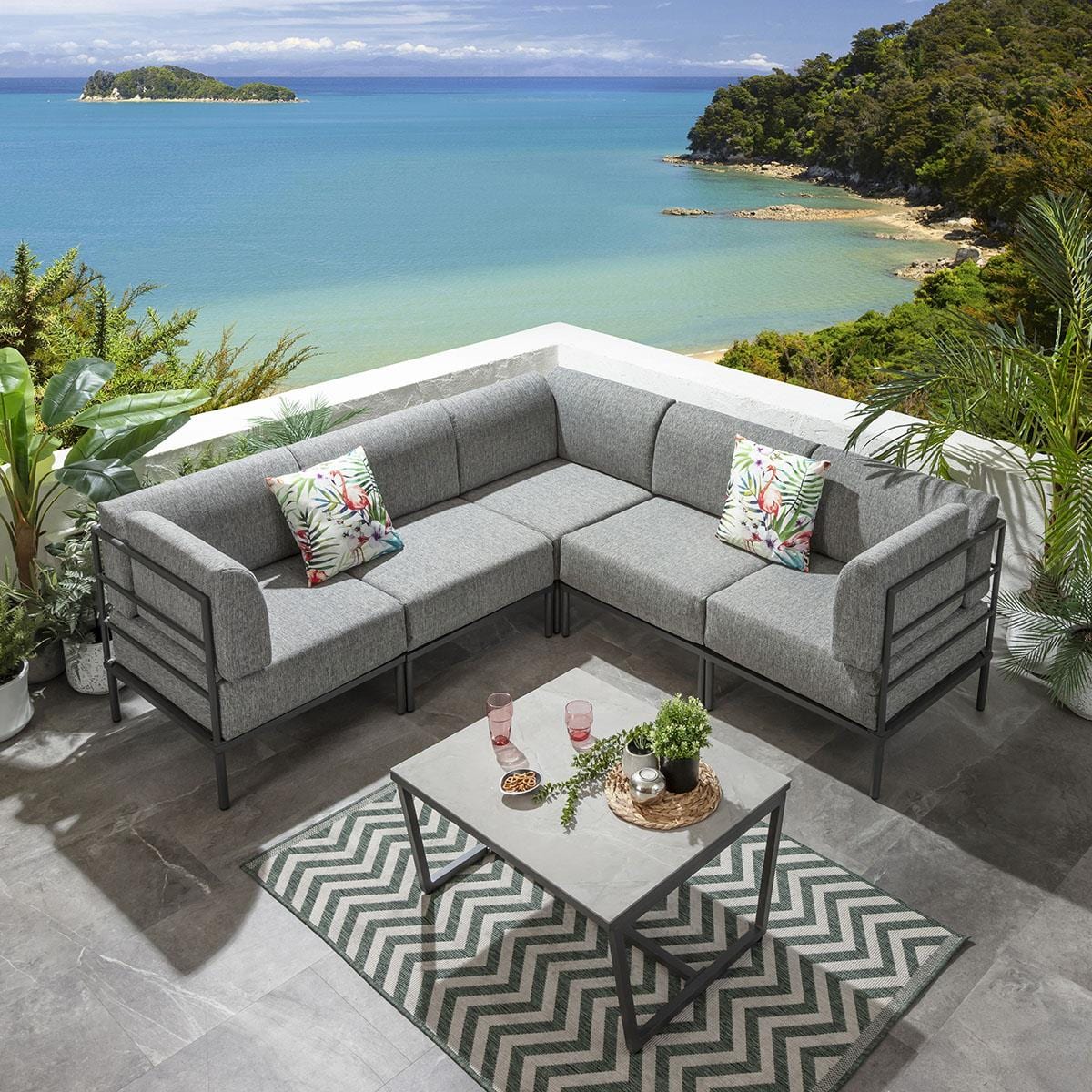 Ensemble canapé d'angle de jardin modulaire Alfie Gris fumé 216x216cm L6C