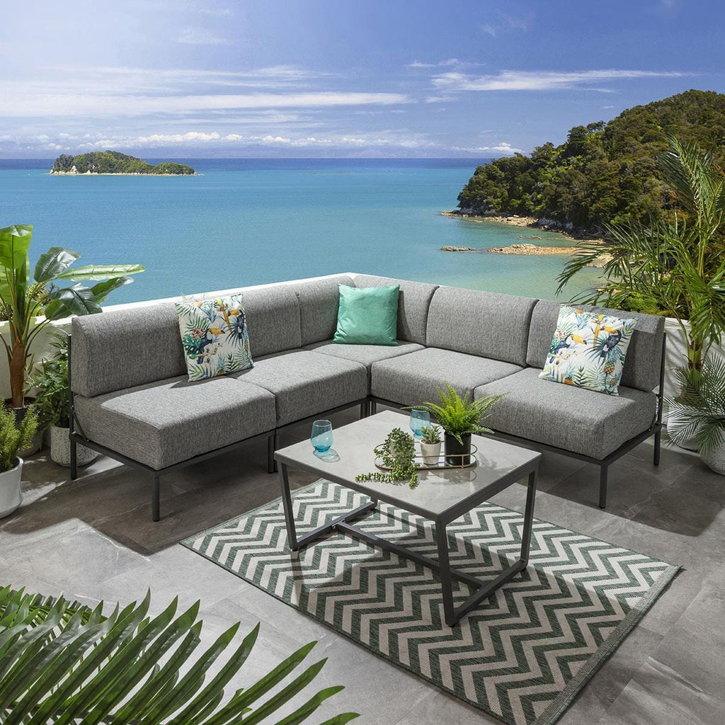 Ensemble canapé d'angle de jardin modulaire Alfie Gris fumé 216x216cm L6