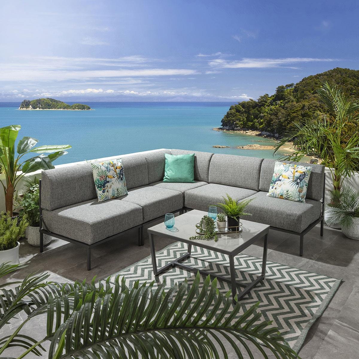 Ensemble canapé d'angle de jardin modulaire Alfie Gris fumé 216x216cm L6