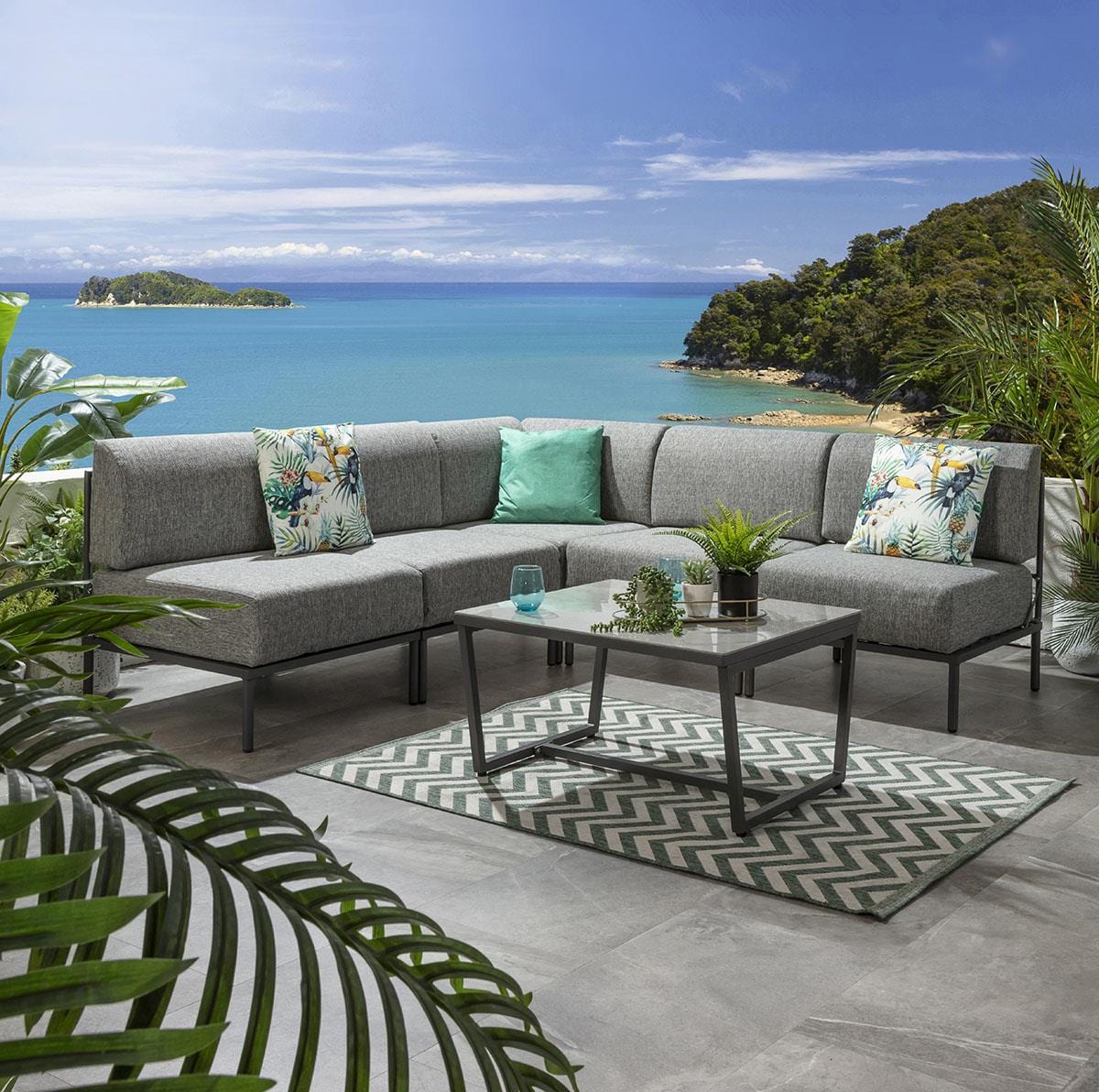 Ensemble canapé d'angle de jardin modulaire Alfie Gris fumé 216x216cm L6