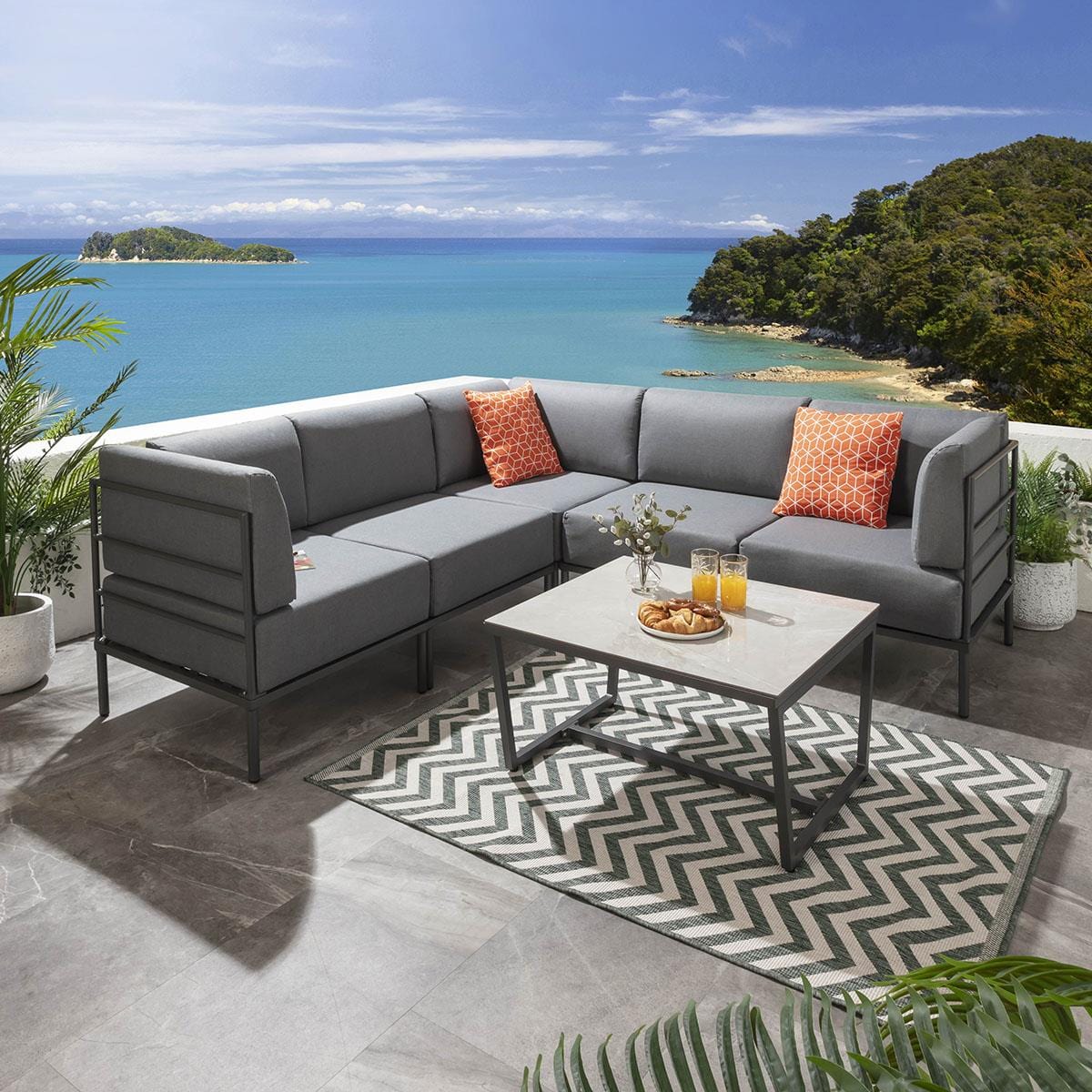 Ensemble canapé d'angle de jardin modulaire Alfie Gris 216x216cm L6C