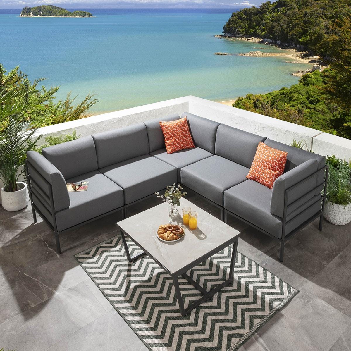 Ensemble canapé d'angle de jardin modulaire Alfie Gris 216x216cm L6C