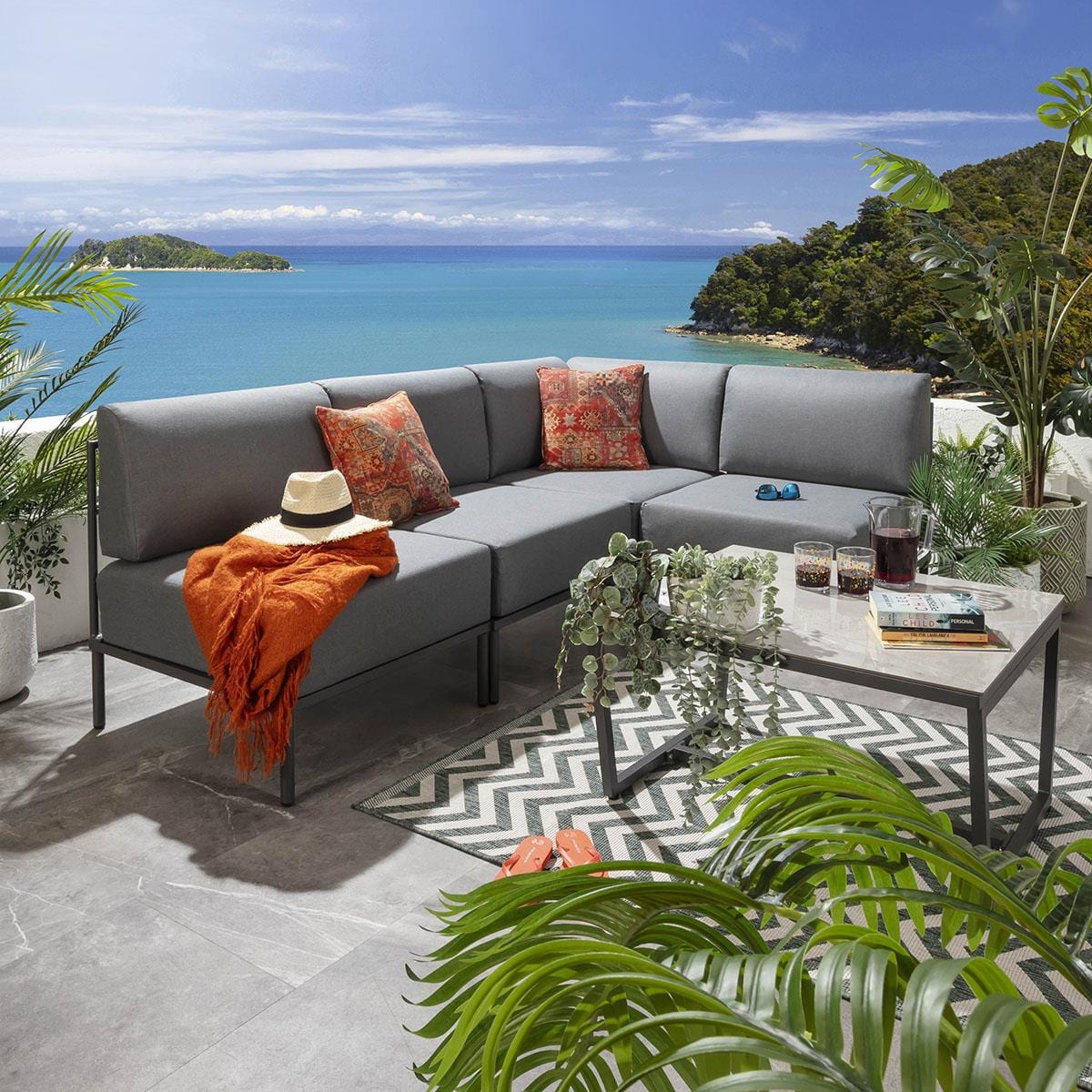 Ensemble canapé d'angle de jardin modulaire Alfie Gris 216x144cm L5