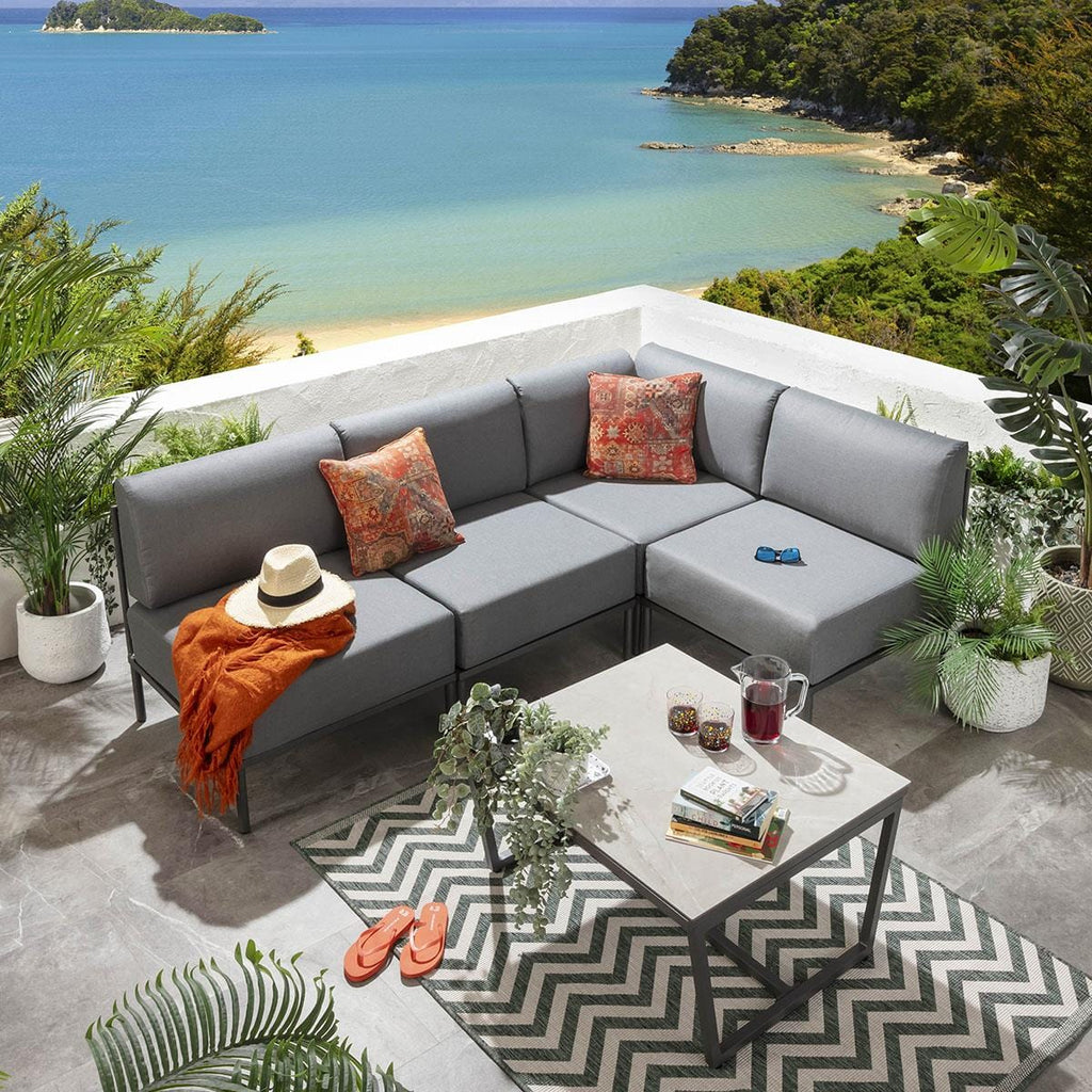 Ensemble canapé d'angle de jardin modulaire Alfie Gris 216x144cm L5