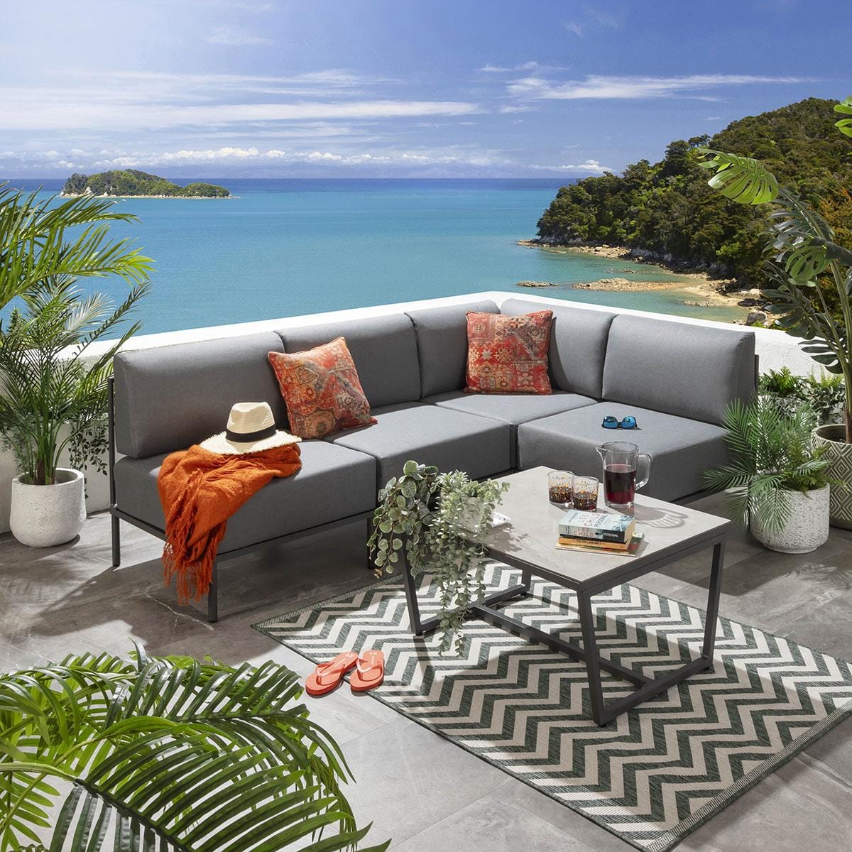 Ensemble canapé d'angle de jardin modulaire Alfie Gris 216x144cm L5