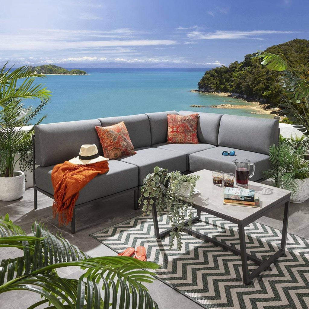 Ensemble canapé d'angle de jardin modulaire Alfie Gris 216x144cm L5