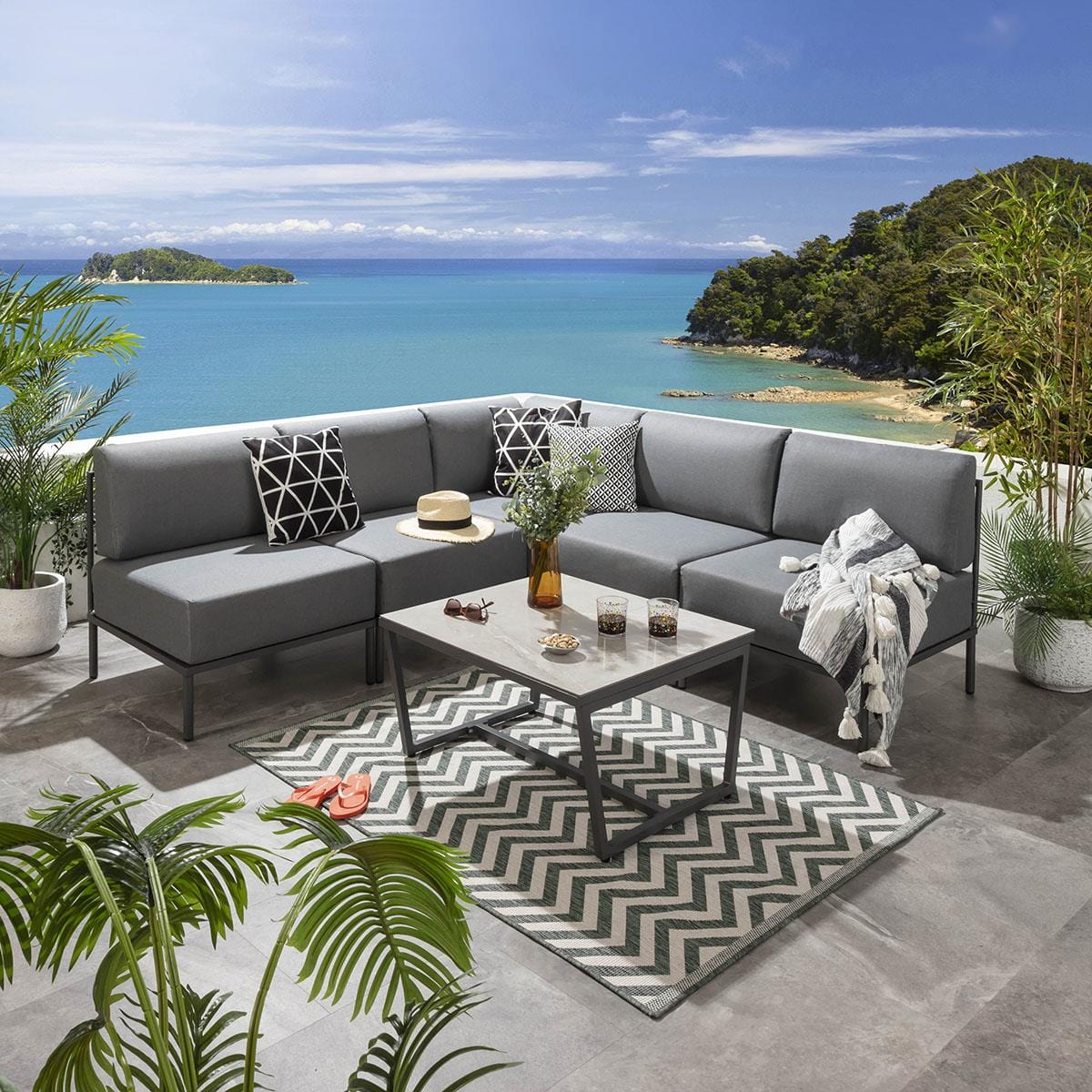 Ensemble canapé d'angle de jardin modulaire Alfie Gris 216x216cm L6