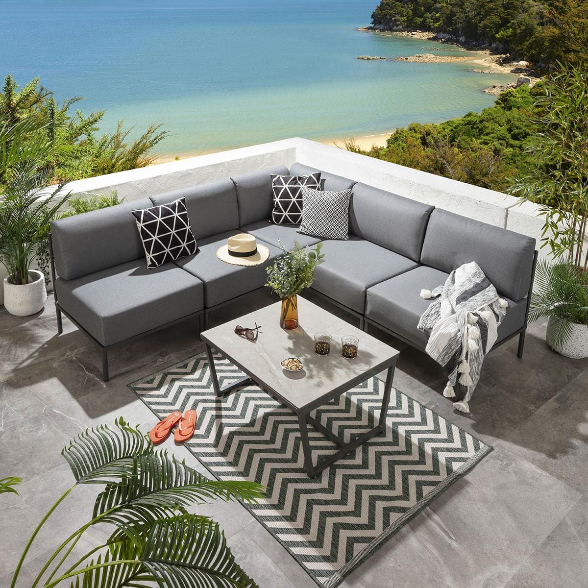 Ensemble canapé d'angle de jardin modulaire Alfie Gris 216x216cm L6