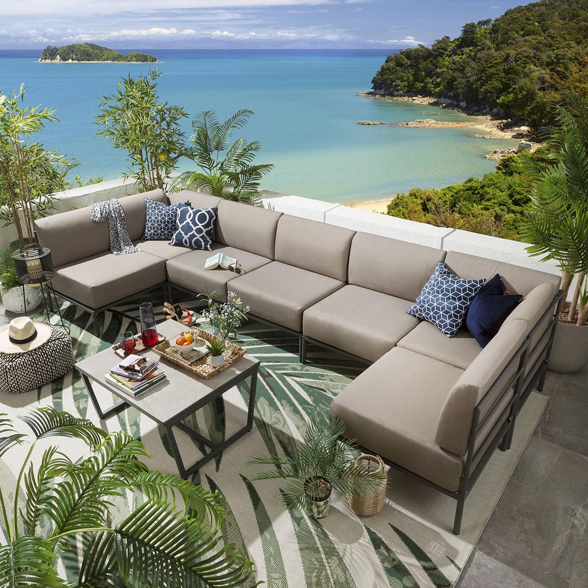 Canapé d'angle en U Alfie Garden couleur café 360 x 144 cm U8